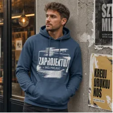 Bluza z Kapturem College Hoodie  - Nadruk -  kolor Airforce Blue