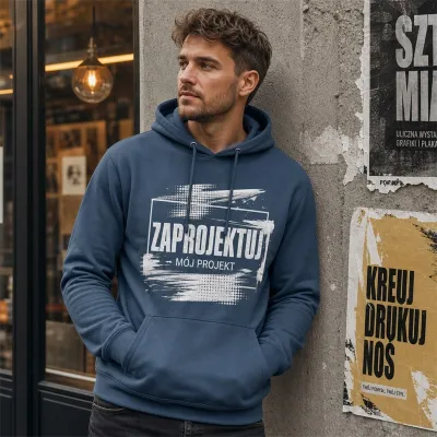 Bluza z Kapturem College Hoodie  - Nadruk -  kolor Airforce Blue