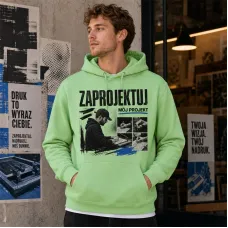 Bluza z Kapturem College Hoodie  - Nadruk -  kolor Apple Green