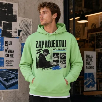 Bluza z Kapturem College Hoodie  - Nadruk -  kolor Apple Green