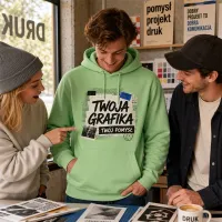 Bluza z Kapturem College Hoodie  - Nadruk -  kolor Apple Green