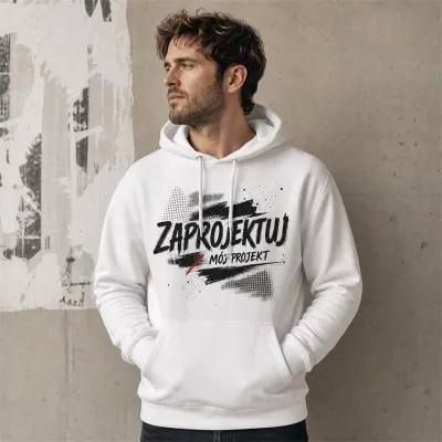 Bluza z Kapturem College Hoodie  - Nadruk -  kolor Arctic White