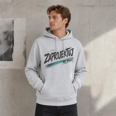 Bluza z Kapturem College Hoodie  - Nadruk -  kolor Ash Heather