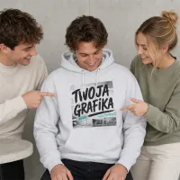 Bluza z Kapturem College Hoodie  - Nadruk -  kolor Ash Heather