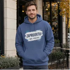 Bluza z Kapturem College Hoodie  - Nadruk -  kolor Atlantic Blue