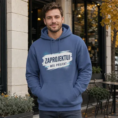 Bluza z Kapturem College Hoodie  - Nadruk -  kolor Atlantic Blue