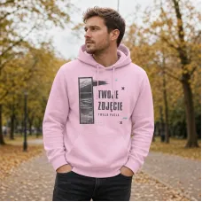 Bluza z Kapturem College Hoodie  - Nadruk -  kolor Baby Pink