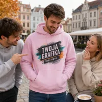 Bluza z Kapturem College Hoodie  - Nadruk -  kolor Baby Pink