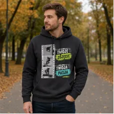Bluza z Kapturem College Hoodie  - Nadruk -  kolor Black Smoke