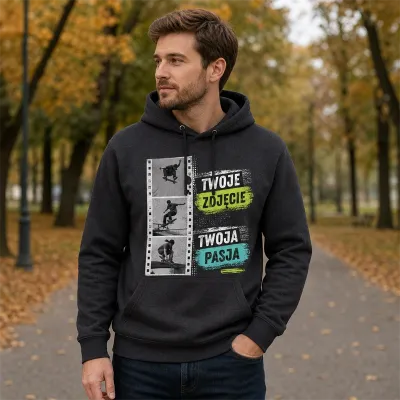 Bluza z Kapturem College Hoodie  - Nadruk -  kolor Black Smoke
