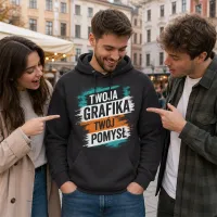 Bluza z Kapturem College Hoodie  - Nadruk -  kolor Black Smoke