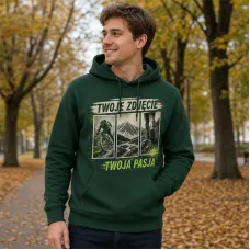 Bluza z Kapturem College Hoodie  - Nadruk -  kolor Bottle Green