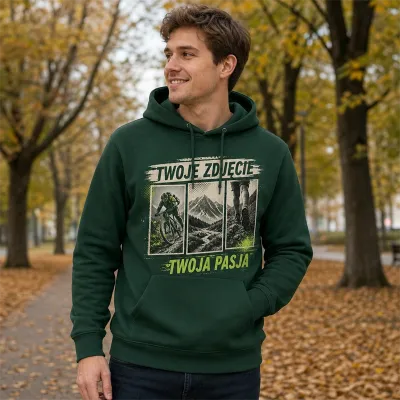 Bluza z Kapturem College Hoodie - Nadruk - kolor Bottle Green Bluza z Kapturem College Hoodie - Nadruk - kolor Bottle Green