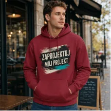 Bluza z Kapturem College Hoodie  - Nadruk -  kolor Brick Red
