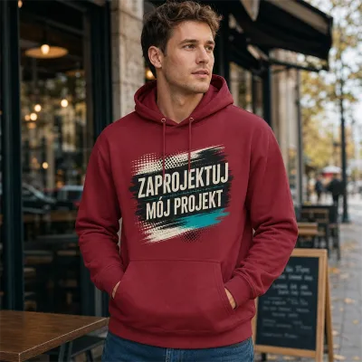 Bluza z Kapturem College Hoodie  - Nadruk -  kolor Brick Red