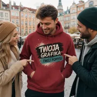 Bluza z Kapturem College Hoodie  - Nadruk -  kolor Brick Red