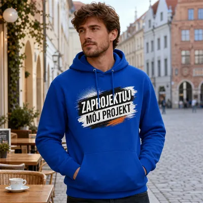 Bluza z Kapturem College Hoodie  - Nadruk -  kolor Bright Royal