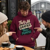 Bluza z Kapturem College Hoodie  - Nadruk -  kolor Burgundy Smoke