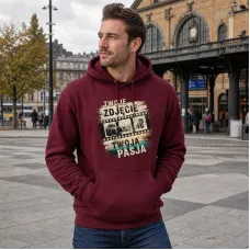 Bluza z Kapturem College Hoodie  - Nadruk -  kolor Burgundy