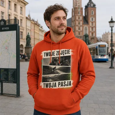 Bluza z Kapturem College Hoodie  - Nadruk -  kolor Burnt Orange