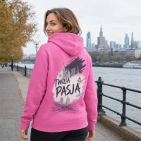 Bluza z Kapturem College Hoodie  - Nadruk -  kolor Candyfloss Pink