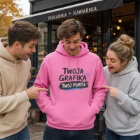 Bluza z Kapturem College Hoodie  - Nadruk -  kolor Candyfloss Pink