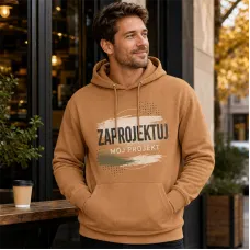 Bluza z Kapturem College Hoodie  - Nadruk -  kolor Caramel Latte