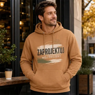 Bluza z Kapturem College Hoodie - Nadruk - kolor Caramel Latte Bluza z Kapturem College Hoodie - Nadruk - kolor Caramel Latte