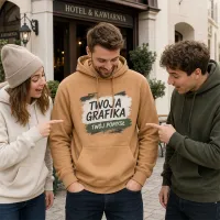 Bluza z Kapturem College Hoodie - Nadruk - kolor Caramel Latte Bluza z Kapturem College Hoodie - Nadruk - kolor Caramel Latte