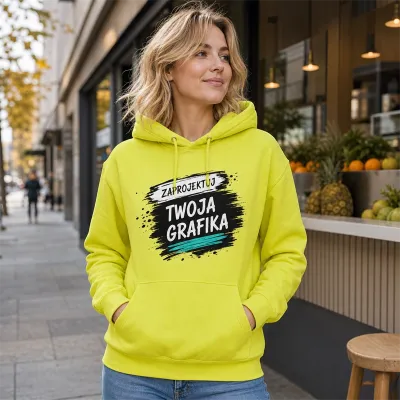 Bluza z Kapturem College Hoodie  - Nadruk -  kolor Citrus