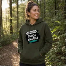 Bluza z Kapturem College Hoodie  - Nadruk -  kolor Combat Green