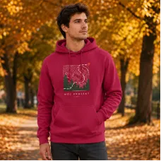 Bluza z Kapturem College Hoodie  - Nadruk -  kolor Cranberry