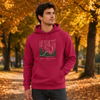 Bluza z Kapturem College Hoodie  - Nadruk -  kolor Cranberry