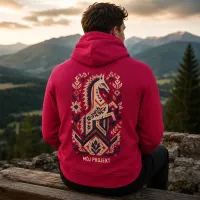Bluza z Kapturem College Hoodie  - Nadruk -  kolor Cranberry