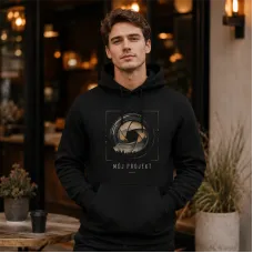 Bluza z Kapturem College Hoodie  - Nadruk -  kolor Deep Black
