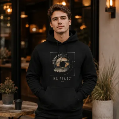 Bluza z Kapturem College Hoodie  - Nadruk -  kolor Deep Black