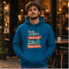 Bluza z Kapturem College Hoodie  - Nadruk -  kolor Deep Sea Blue