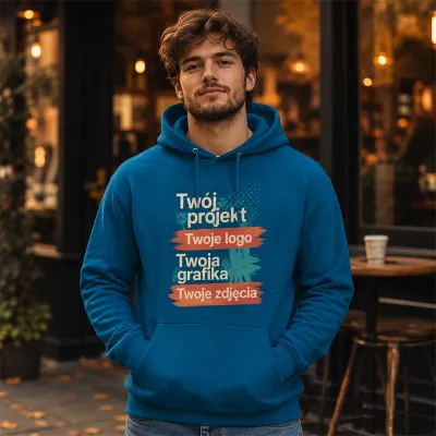 Bluza z Kapturem College Hoodie  - Nadruk -  kolor Deep Sea Blue