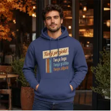 Bluza z Kapturem College Hoodie  - Nadruk -  kolor Denim Blue