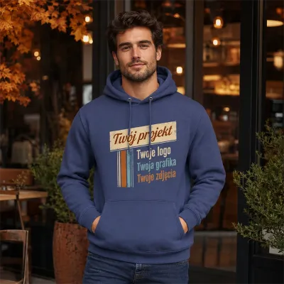 Bluza z Kapturem College Hoodie  - Nadruk -  kolor Denim Blue