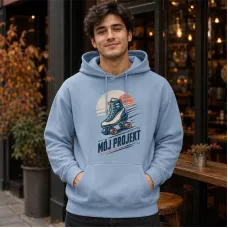 Bluza z Kapturem College Hoodie  - Nadruk -  kolor Dusty Blue