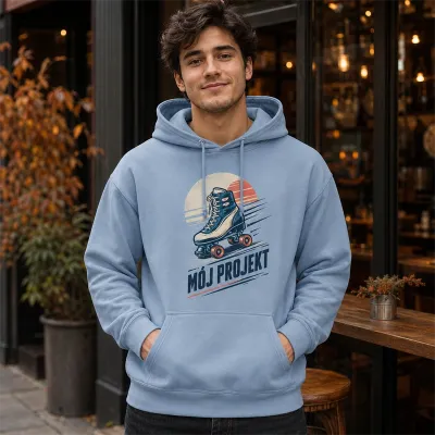 Bluza z Kapturem College Hoodie  - Nadruk -  kolor Dusty Blue