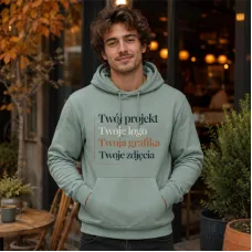 Bluza z Kapturem College Hoodie  - Nadruk -  kolor Dusty Green