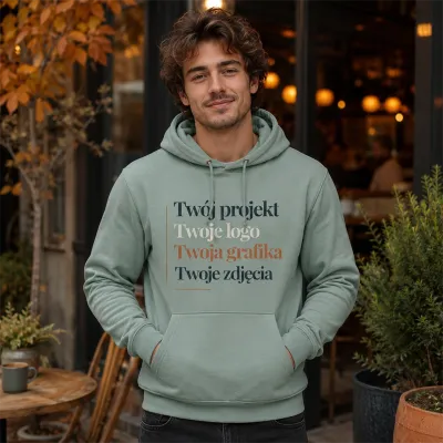 Bluza z Kapturem College Hoodie  - Nadruk -  kolor Dusty Green