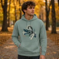 Bluza z Kapturem College Hoodie  - Nadruk -  kolor Dusty Green