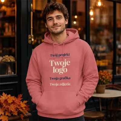 Bluza z Kapturem College Hoodie  - Nadruk -  kolor Dusty Rose