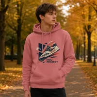 Bluza z Kapturem College Hoodie  - Nadruk -  kolor Dusty Rose