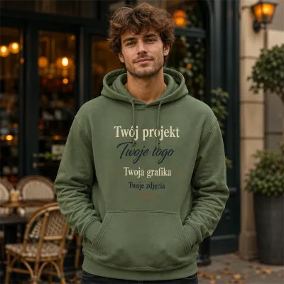 Bluza z Kapturem College Hoodie  - Nadruk -  kolor Earthy Green
