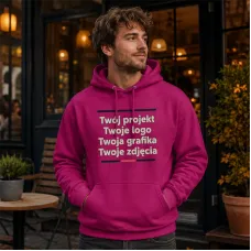 Bluza z Kapturem College Hoodie  - Nadruk -  kolor Festival Fuchsia