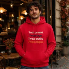 Bluza z Kapturem College Hoodie  - Nadruk -  kolor Fire Red
